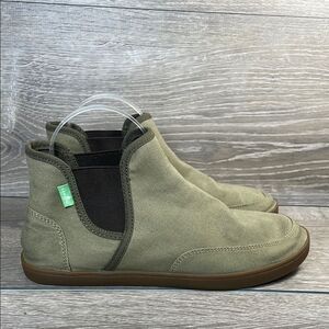 Sanuk Pair O Dice Women’s Sz 7.5 Olive Green Canvas Pull On Chelsea Mid Sneakers